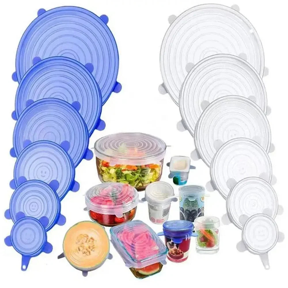 6PCS New Reusable Fresh-keeping Cover Kitchen Gadgets Non-slip Silicone Lids Stretch Bowl Cap