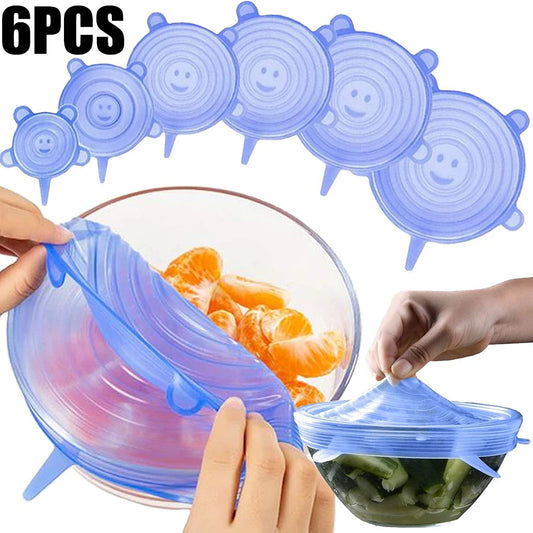 6PCS New Reusable Fresh-keeping Cover Kitchen Gadgets Non-slip Silicone Lids Stretch Bowl Cap