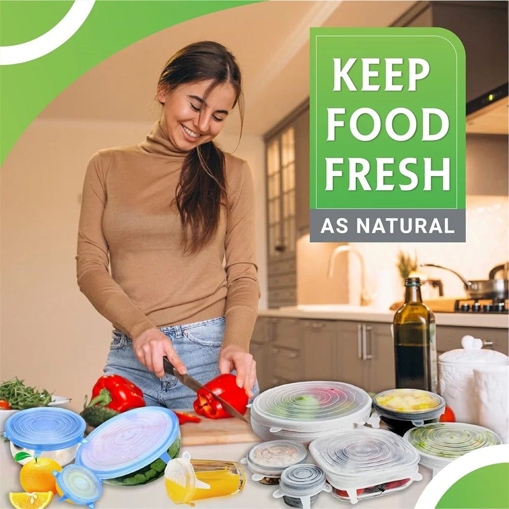 6PCS New Reusable Fresh-keeping Cover Kitchen Gadgets Non-slip Silicone Lids Stretch Bowl Cap